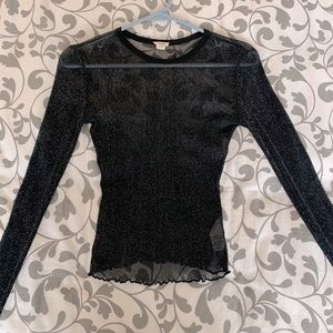 Sparely Black Mesh Long Sleeve Top